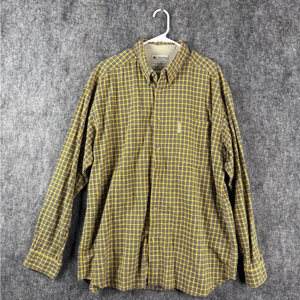 Columbia Long Sleeve Button-Up Shirt XXL Yellow Black Plaid 100% Cotton